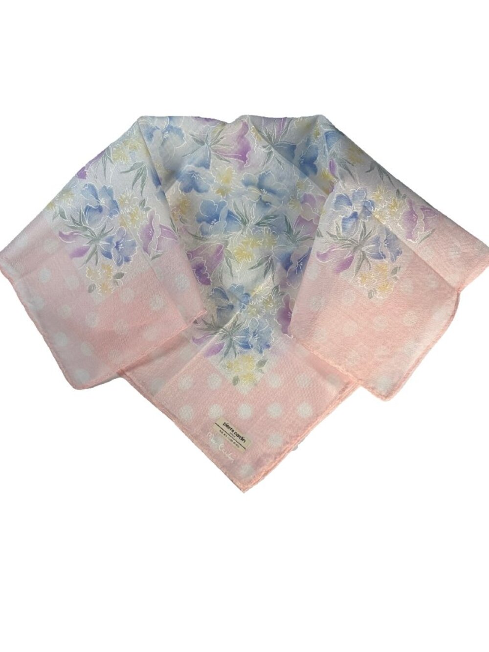 NWT Vintage Pierre Cardin Cotton Floral Polka Dot Scarf 16.5"